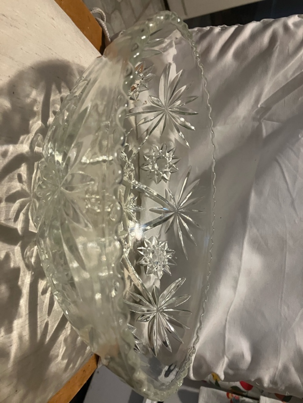 Large vintage crystal cut salad - fruit bowl with ruffle edge in perfect